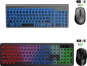 SABLUTE 2 Pack Light up Wireless Keyboard and Mouse Combo Rechargeable Long Battery Life, Silent Operation for Gaming and Office Use