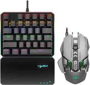 Keyboards One Handed Mechanical Gaming Keyboard and Programmable Mouse Combo USB Wired Gaming Keypad and LED Backlit Mouse for LOL/PUBG/Wow/Dota/OW