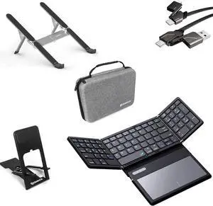 ZenRich Portable Laptop Stand and Bluetooth Keyboard with [Touchpad] [Travel Electronic Organizer] [Stand Holder] [4 in 1 Fast Charging Cable] for Travel