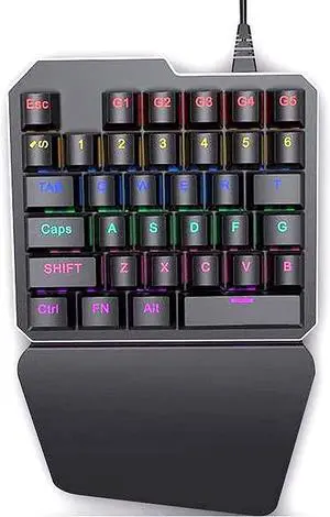 Portable Gaming Keyboard, USB Wired Small 35keys One-Hand Keypad, RGB Colorful Backlight Half Keyboard for Computer Game