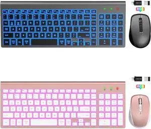 SABLUTE 2 Pack Compact Wireless Keyboard and Mouse Combo Backlit - Quiet Keyboard with RGB Mouse, Rechargeable, Slim, Sleep Mode, Portable Cordless Keyboard Mouse Set for Mac, Windows, Laptop