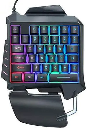 Colorful Backlit Single Left-Handed Computer Keyboard,Quiet Ergonomic Water-Resistant Mechanical Feeling Keyboard, Ultra-Slim LED Backlit Keyboard,Small and Easy to Carry,for Windows & Mac PC Ga