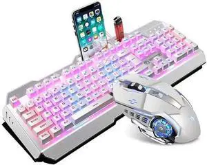 Keyboard Mouse Combo, Gaming Keyboard and Mouse Combo Large Mouse Pad Mechanical Feel RGB Backlit 3200 DPI Mouse for Windows,Computer,PC,Notebook,Laptop (Color : White)