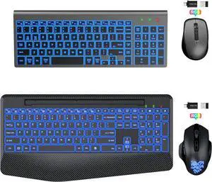 SABLUTE 2 Pack Wireless Keyboard and Mouse Combo with Backlit, Silent Light Up Keys, RGB Mouse Rechargeable Cordless Computer Keyboard Set for Windows, Mac, PC, Laptop