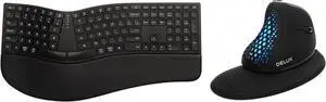DeLUX Full Size Ergonomic Keyboard and Mouse Combo, Wireless Split Keyboard and Vertical Mouse with OLED Screen