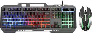 Keyboard Mouse Combo, Mechanical Gaming Keyboard and Mouse Wired LED Backlit Keyboard Mouse Rainbow Backlit Keyboard Mouse Battery Metal Panel Gaming Keyboard and Mouse,for Office,Home,Laptop,