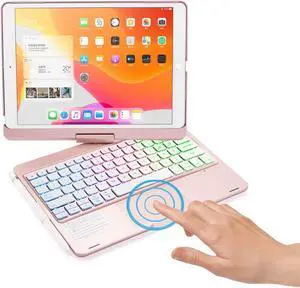 HENGHUI 360 Rotatable Touch Keyboard for iPad 9th 8th 7th Generation 10.2 inch, iPad Air 3rd Gen Pro 10.5 Backlight Keyboard with Trackpad Foldable Keyboard,RoseGold
