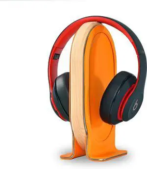 SAMDI Wooden Headphone Stand, Universal Omega Compatible for Sony, Bose, Shure, Jabra, JBL, AKG Gaming Headphones Display, Maple Orange