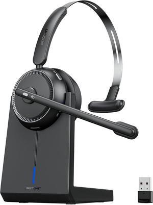 Wireless Headset with AI Noise Cancelling Wireless Headphones with Mic for Work & Call Center (65 Hrs Playtime Mute Button) - Black