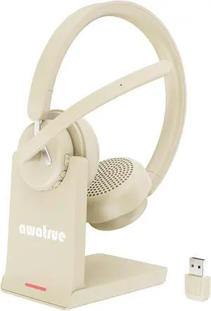 Wireless Headset with Mic for Work, Bluetooth Headset with AI Noise Cancelling Microphone & Charging Base, 2.4GHz Wireless Headphones with USB Dongle for Computer/Remote Work/Call Center/Zoom