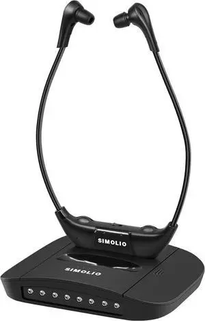 SIMOLIO Digital Wireless Headphones for TV with Clear Dialog, Wireless TV Headset System with Balance Control & Ambient Sound Listener, Earbuds with Transmitter Connect to Smart & Analog Television