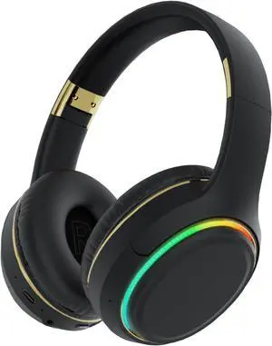 OOYY Wireless Bluetooth Headphones with RGB LED Lighting, Foldable Over-Ear Headphones with Hidden Mic for Cell Phone (Black)