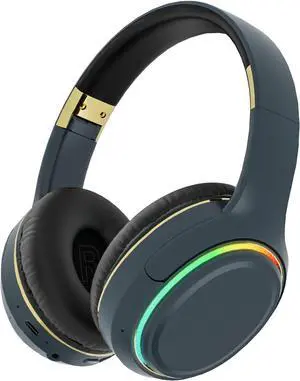 OOYY Wireless Bluetooth Headphones with RGB LED Lighting, Foldable Over-Ear Headphones with Hidden Mic for Cell Phone, Laptop, PC, Suitable for School, Workouts, Listening Music, and Gaming (Blue)