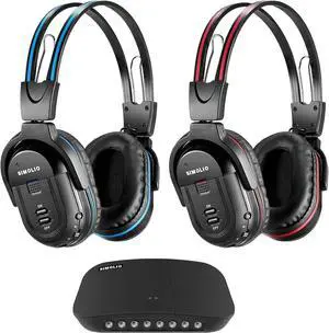 SIMOLIO Dual Wireless Headphones for TV with Transmitter, 2 Channel IR TV Headphones for Home Theater/Outdoor Movie/Car DVD, Tone Control & Optical/RCA/AUX Support, Plug N Play, No Audio Delay