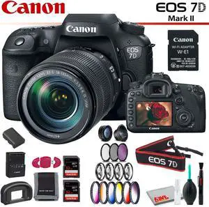 Canon EOS 7D Mark II DSLR Camera with 18-135mm Lens & W-E1 Wi-Fi Adapter With Memory Card Kit, Filter Kit and Cleaning Kit