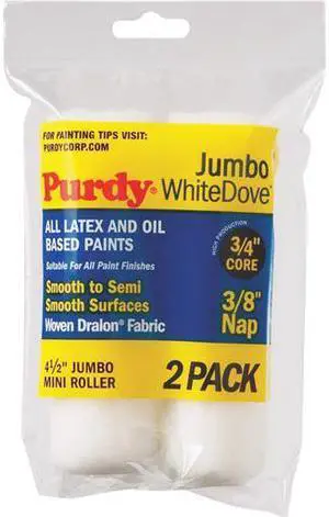 PURDY 14G624012 4-1/2" Mini Paint Roller Cover, 3/8" Nap, Woven Dralon, 2 PK
