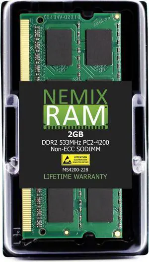 NEMIX RAM 2GB (1X2GB) DDR2 533MHZ PC2-4200 2Rx8 1.8V 200-PIN Non-ECC SODIMM Laptop PC Memory NEMIX RAM 2GB (1X2GB) DDR2 533MHZ PC2-4200 2Rx8 1.8V 200-PIN Non-ECC SODIMM Laptop PC Memory