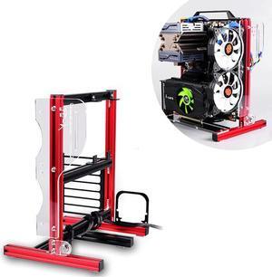 ITX (17 x 17cm) ATX MATX PC Motherboard Case Frame, Open Bare Metal Air Water Cooling Fan Stand Chassic Test Bench Vertical Rack Computer Board Overclocking Heat Dissipation (Vertical Red)
