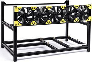 HLL Veddha 6/8 GPU Aluminum Stackable Mining Rig Open Air Frame Case Miner BTC ETH (6GPU+5FANS) Black