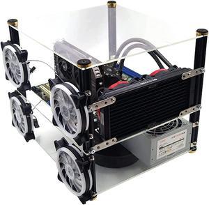 PC Open case, DIY Double Layer Open Aluminum Frame for ITX Motherboard PC Computer case Aluminum Test Bench EATX case with 4 Blue Light Fan and Cover