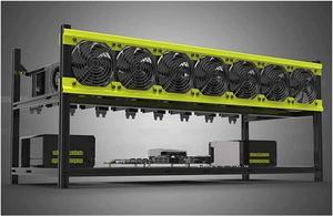 Mining Rig Frame, 6/8 GPU Aluminum Stackable Open Air Mining Case Computer Frame Rig Ethereum (Color : Black, Size : 8GPU+7FANS-V3D)
