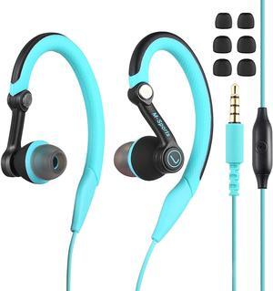 Sport Wired Earbuds Over Ear in-Ear Earbuds Earhook Running Headphones Headphones with Microphone for iPhone iPod Android Phone (Blue)