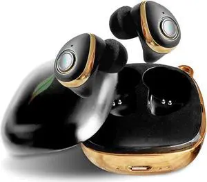 Jungle Beat | True Wireless Earbuds with Memory Foam Tips Included | Heavy Bass Sweat Proof Bluetooth Dual Earpieces with Microphones & Charging Case 18 HR Playtime | 3D Stereo Sound (Gold)