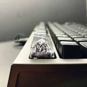 Handmade Mt .Fuji Backlit Resin Artisan Keycap R4/Esc Key Cap Shine Through Translucent SA Profile for Cherry MX Switch Gaming Mechanical Keyboard,Snow Mountain(Black)