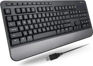 X9 Wired Keyboard - Comfortable Typing - Ergonomic Full Size USB Keyboard with Wrist Rest, Number Pad, Multimedia and 114 Keys - External Computer Keyboard for Laptop, Desktop and Office PC