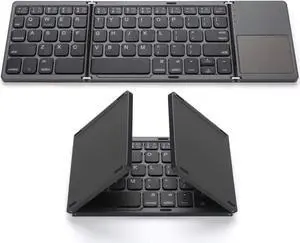 Foldable Wireless Keyboard with Touchpad, Rechargeable Pocket-Sized Folding Travel Keyboard for iOS, Android, Windows - Space Gray