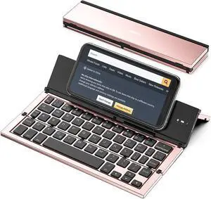 Geyes Bluetooth Keyboard Foldable Portable Folding Travel Keyboard for iPhone 15 Pro Plus/Xs/max/x/14/13 /12/11 /iPad/iPad mini 4, Samsung Android Tablet Smart Phone (Rose Gold)