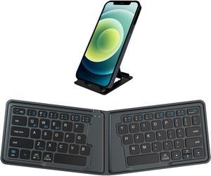 Multi-device Bluetooth keyboard - Samsers Portable Rechargeable Wireless Keyboard with Stand Holder, Ultra Slim Ergonomic Folding Keyboard BT 5.1 for OS iOS Android Windows Cellphone Tablet Laptop Mac