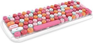 Wireless Bluetooth Keyboard, Portable 100-Key Typewriter Retro Round Keycaps Keyboard, Compatible with iOS, Android, Windows, PC, Perfect for Home/School/Office/Travel Keyboards (Lipstick Colors)