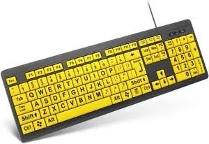 XDL-POWER Large Print Computer Keyboard,Wired USB Keyboard High Contrast Big Print Letter with Yellow Keys High Contrast Yellow Keyboard Makes Type Easy