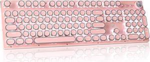 Retro Steampunk Typewriter-Style Gaming Keyboard, Blue Switches,Pure White Backlight, USB Wired, for PC Laptop Desktop Computer, for Game and Office, Stylish Pink Mechanical Keyboard Round Keycaps