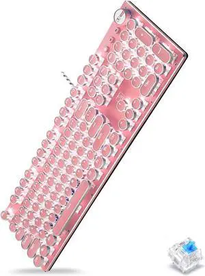 ALKEM Mechanical Gaming Keyboard with 26 Modes White Backlights Blue Switch Keyboard Retro Typewriter Style 104 Keys Full-Size Mechanical Keyboard with Alloy Panel for Girls (Pink) ALKEM Mechanical Gaming Keyboard with 26 Modes White Backlights Blue Switch Keyboard Retro Typewriter Style 104 Keys Full-Size Mechanical Keyboard with Alloy Panel for Girls (Pink)