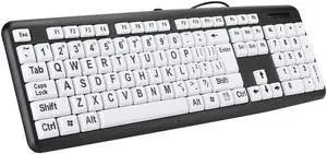 Large Print Computer Keyboard, 104 Keys USB Wired Computer Keyboard Visually Impaired Individuals Wired Keyboard for Senior Citizens in Low and Dim Lighted Areas(Black)