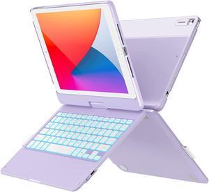 iPad 9th Generation Case with Keyboard, CHESONA 360° Rotatable, 7 Color Backlit, Slim Cover, Apple Pencil Holder, Keyboard for iPad (8th/7th Gen 10.2 Inch), iPad Air 3rd Gen, iPad Pro 10.5 inch Purple