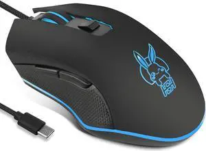 Wired USB C Gaming Mouse, Silent RGB Gaming Mice 7 Colors Backlit, 2400 DPI, Type C RGB Wired Mouse Gaming for Office Home PC and Notebook and All Type-C Device (Black)
