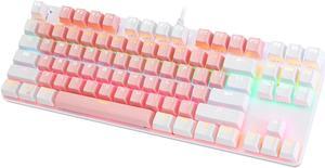 BAJEAL Mechanical Keyboard,Hot Swap 87 Keys Keyboard,USB Wired Blue Switch Keyboard with Two Color Shine-Through Keycaps,Multi LED Backlit Lighting Gaming Keyboard (Pink White)
