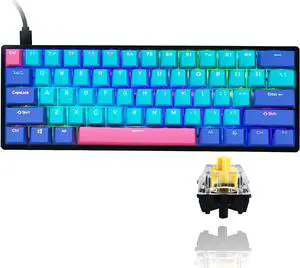 GTSP Gk61 60% Mechanical Keyboard Gaming Custom SK61 Hot Swappable 60 Percent with PBT Keycaps RGB Backlit NKRO Type-C Cable for PS4 (Gateron Optical Yellow, Joker)