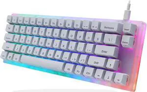 XVX 60% Mechanical Gaming Keyboard, 66 Keys Hot Swappable Tyce-C Wired RGB Backlit Gateron Switch Custom Mechanical Keyboard with Crystalline Base for Win/Mac (Brown Switch,White)