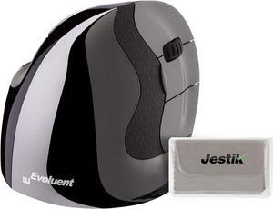 Evoluent VMDLW VerticalMouse D Large Right Hand Ergonomic Mouse with Wireless USB Receiver Plus Jestik Microfiber Cloth - Value Bundle