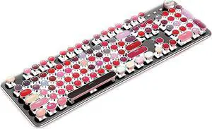 CORN K520 Lipstick Typewriter Mechanical Gaming Keyboard, Metal Panel Round Retro Backlit 104 Keys Blue Switch Wired Cute Keyboard for Windows/Mac/PC