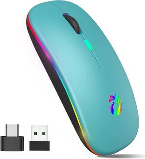 LED Wireless Mouse, Rechargeable Slim Silent Mice 2.4G Portable Office Optical Mouse with USB Receiver and Type-C Adapter, 3 Adjustable DPI for Laptop, Computer, PC, Notebook, Desktop(Lake Blue)