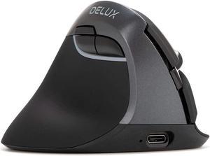 DeLUX Left Handed Vertical Mouse, Reduce Hands Strain Rechargeable Silent BT Wireless Ergonomic Mouse with USB Receiver and BT 4.0, 6 Buttons and 4 Gear DPI for Carpal Tunnel(M618ZD-Iron Grey)