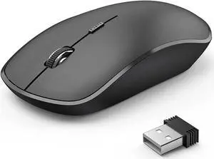 Wireless Mouse for Laptop 2.4G Ultra Thin Silent Mouse with USB Receiver 2400 DPI Portable Mobile Optical Cordless Mouse for Laptop Computer MacBook Window Chromebook PC-Black