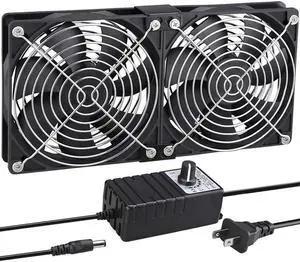 Big Airflow Dual 120mm Fans DC 12V Powered Fan with AC 110V - 240V Speed Control Cabinet Chassis Cooling Fan Server Workstation Cooling Fan