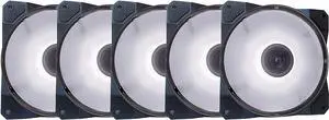 Apevia CO512L-WH Cosmos 120mm White LED Ultra Silent Case Fan w/ 16 LEDs & Anti-Vibration Rubber Pads (5 Pk)
