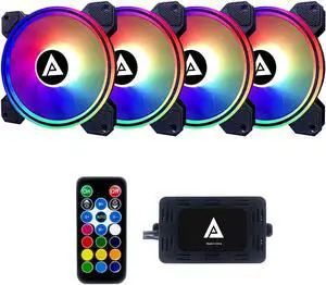 Apevia ET4-RGB Electro 120mm Silent RGB Color Changing LED Fan for Gaming with Remote Control, 28x LEDs & 8X Anti-Vibration Rubber Pads (4-pk)